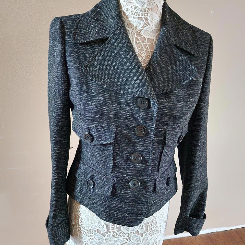 LKNW Nine West Unique detailed fun blazer jacket tweed black gray 4
